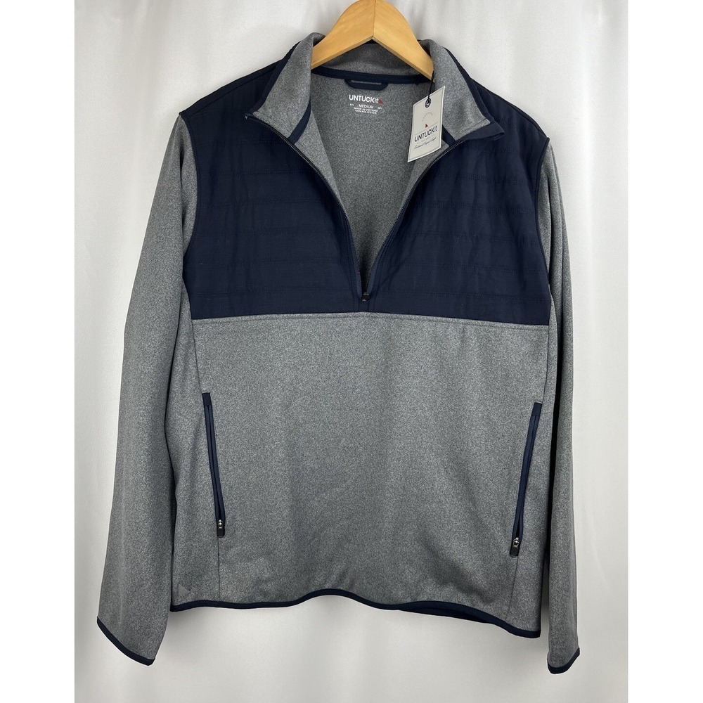 New! UNTUCKit Quarter Zip Jacket Mens Medium Aimes Blue Greg